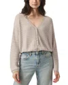 Splendid Bri Stripe Rib Blouson Sleeve Cardigan In Fawn Stripe