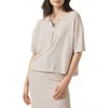 Splendid Brooke Stripe Short Sleeve Half Zip T-shirt In Fawn Stripe