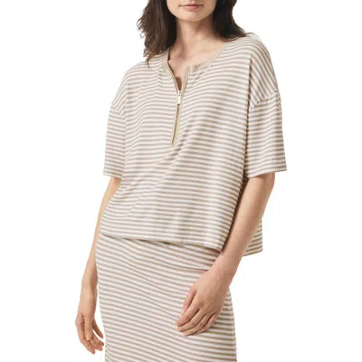 Splendid Brooke Stripe Short Sleeve Half Zip T-shirt In Fawn Stripe