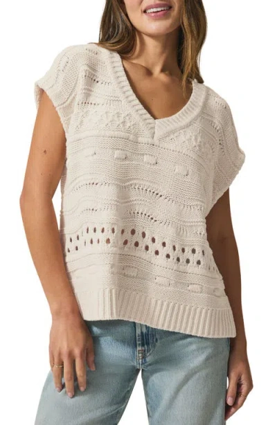 Splendid Brynna Open Stitch V-neck Sweater In Moonstone