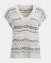 Splendid Brynna Stripe Open Stitch V-neck Sweater In Twilight Multi