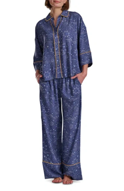Splendid Button-up Shirt & Pants Pajamas In Blue