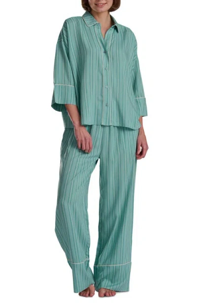 Splendid Button-up Shirt & Pants Pajamas In Green