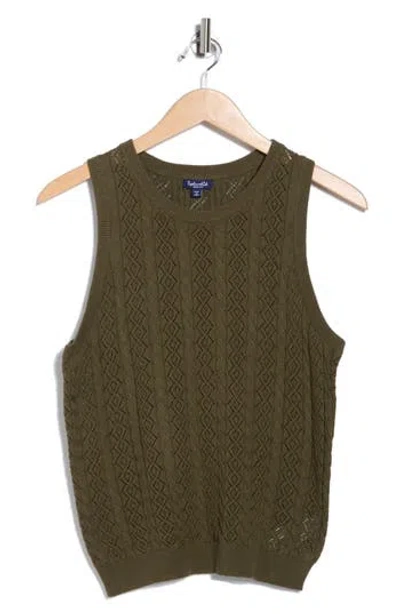 Splendid Cable & Pointelle Sleeveless Sweater In Green