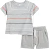 Splendid Cali Stripe T-shirt & Shorts Set In Gray