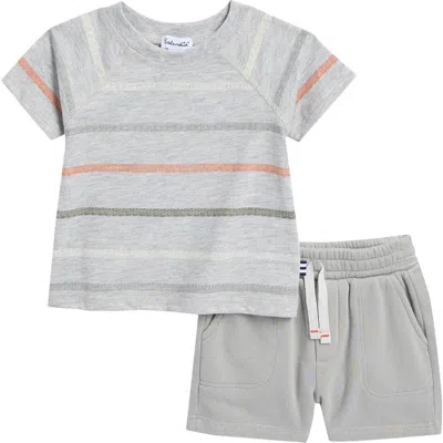 Splendid Babies'  Cali Stripe T-shirt & Shorts Set In Gray