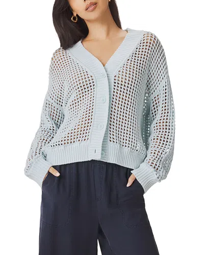Splendid Camellia Openwork V-neck Cotton Blend Cardigan In Blue