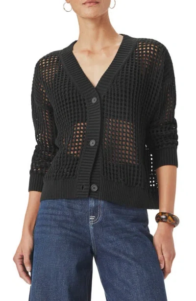 Splendid Camellia Openwork V-neck Cotton Blend Cardigan In Black