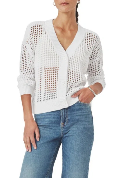 Splendid Camellia Openwork V-neck Cotton Blend Cardigan In White