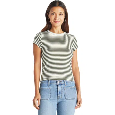 Splendid Candice T-shirt Women's Olive Stripe Linen Blend Cap Sleeve Frog481 In Gray