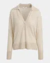 Splendid Cashmere Polo Sweater In Pale Oak Hthr