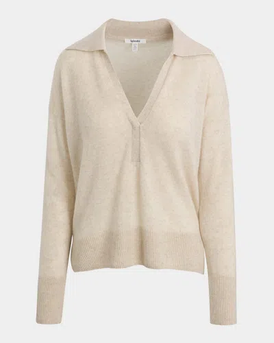 Splendid Cashmere Polo Sweater In Pale Oak Hthr