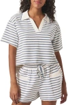 Splendid Cassie Stripe Terry Johnny Collar Polo In Blue