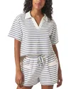 Splendid Cassie Stripe Terry Johnny Collar Polo In Blue