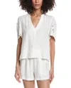 Splendid Cayden Embroidered Flutter Linen-blend Top