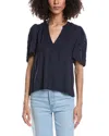 Splendid Cayden Embroidered Flutter Linen-blend Top In Blue