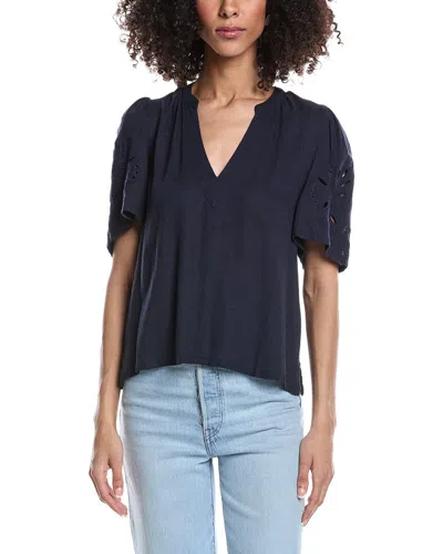 Splendid Cayden Embroidered Flutter Linen-blend Top In Blue