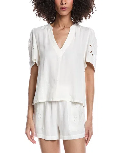 Splendid Cayden Embroidered Flutter Linen-blend Top In White
