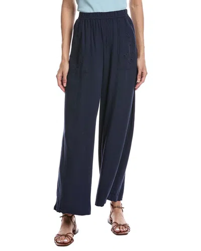 Splendid Cayden Embroidered Linen-blend Pant In Blue