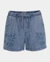 Splendid Cayden Embroidered Chambray Drawstring Shorts In Indigo