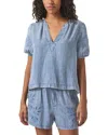Splendid Cayden Embroidered Puff Sleeve Chambray Top In Indigo