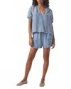 Splendid Cayden Embroidered Puff Sleeve Chambray Top In Blue