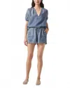 Splendid Cayden Embroidered Puff Sleeve Chambray Top In Blue