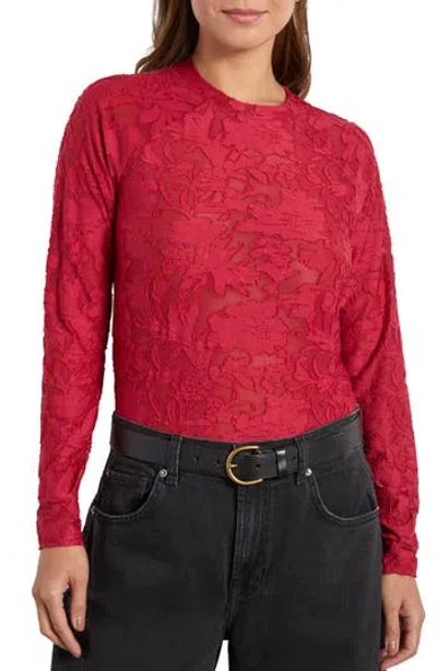 Splendid Cece Floral Semisheer Long Sleeve Top In Red