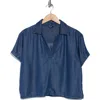 Splendid Chambray Polo Top In Dark Indigo