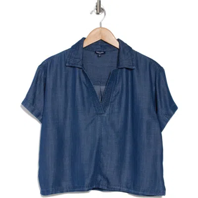 Splendid Chambray Polo Top In Dark Indigo