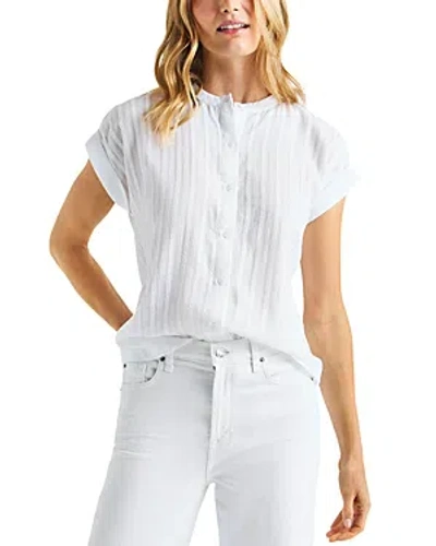 Splendid Channing Embroidered Stripe Cotton Button-up Shirt In White