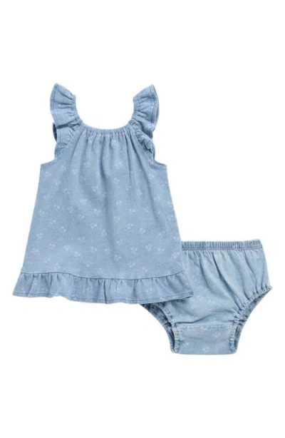 Splendid Babies'  Cherry Bleach Wash Cotton Dress With Bloomers In Blue