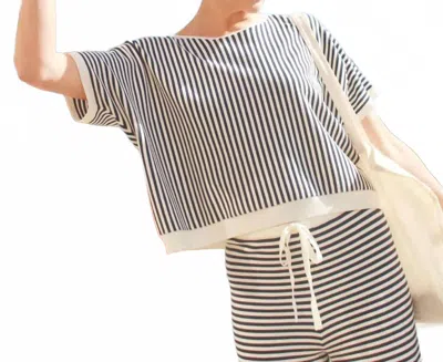 Splendid Christa Stripe Sweater In Mood Indigo In Gray