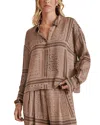 Splendid Clara Printed Button Down Shirt In Brown