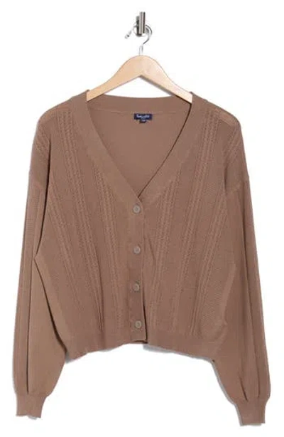 Splendid Cosett Pointelle V-neck Cardigan In Brown
