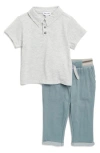 Splendid Cotton Blend Polo & Sweatpants Set In Glacier