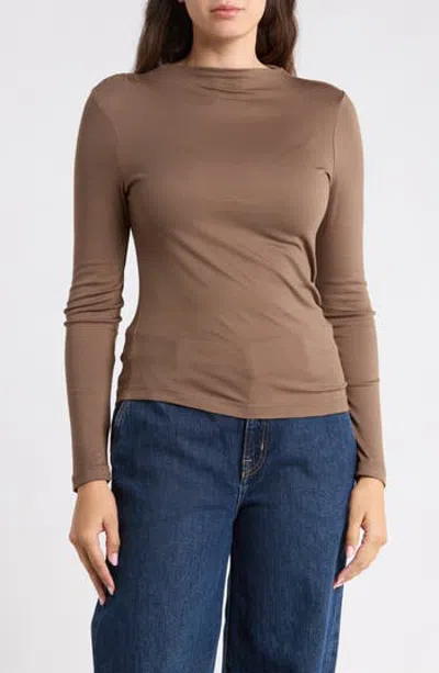 Splendid Dana Mock Neck Top In Brown