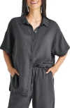 Splendid Dawson Linen Blend Button-up Shirt In Lead