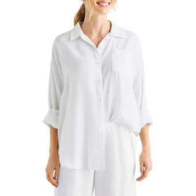 Splendid Dawson Linen Blend Button-up Shirt In White