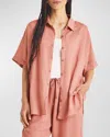 Splendid Dawson Elbow Sleeve Linen Blend Button-up Shirt In Pink