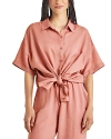 Splendid Dawson Elbow Sleeve Linen Blend Button-up Shirt In Pink