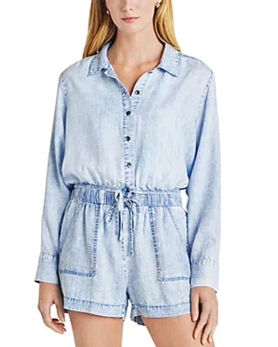 Splendid Dillon Button Front Drawstring Hem Shirt In Bleached Indigo