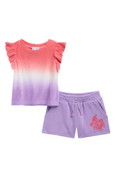 Splendid Babies'  Dip Dye Ruffle T-shirt & Shorts Set In Multi