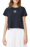 Splendid Embroidered Cutwork Seashell Cotton T-shirt In Blue
