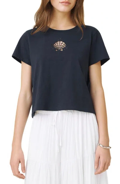 Splendid Embroidered Cutwork Seashell Cotton T-shirt In Blue