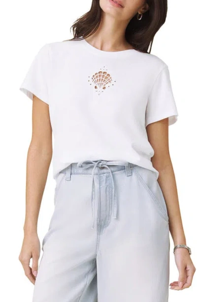 Splendid Embroidered Cutwork Seashell Cotton T-shirt In White
