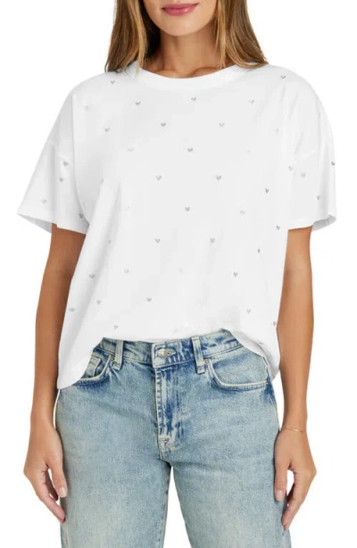 Splendid Embroidered Hearts Cotton Blend T-shirt In White