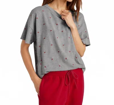 Splendid Embroidered Hearts Tee In Heather Fog In Gray