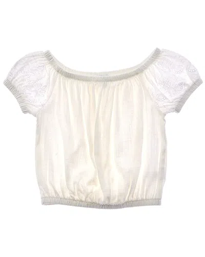 Splendid Kids' Embroidery Linen-blend Top In White