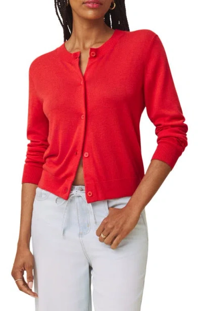 Splendid Erica Crewneck Button Front Cardigan In Red